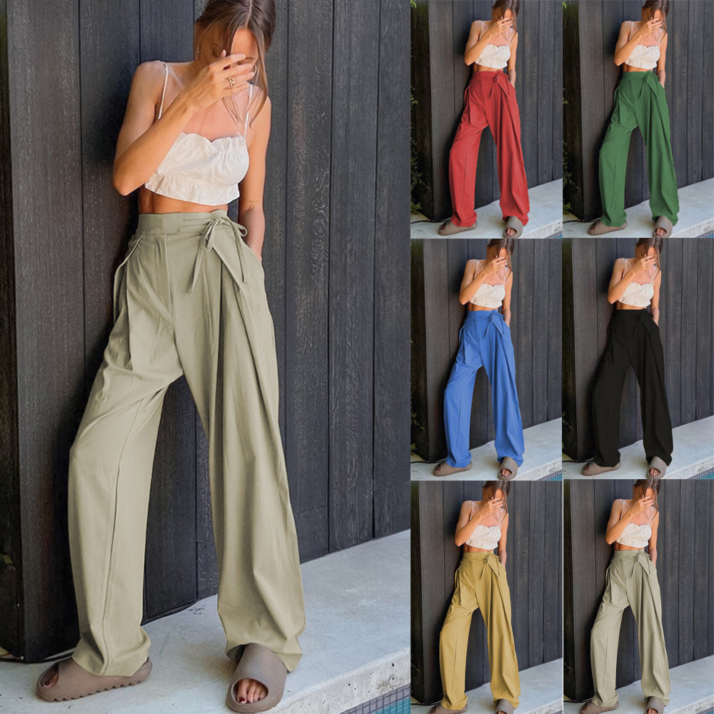 Dame Vidde Høj talje Bukser med sidelommer og Bindebælte Stilla