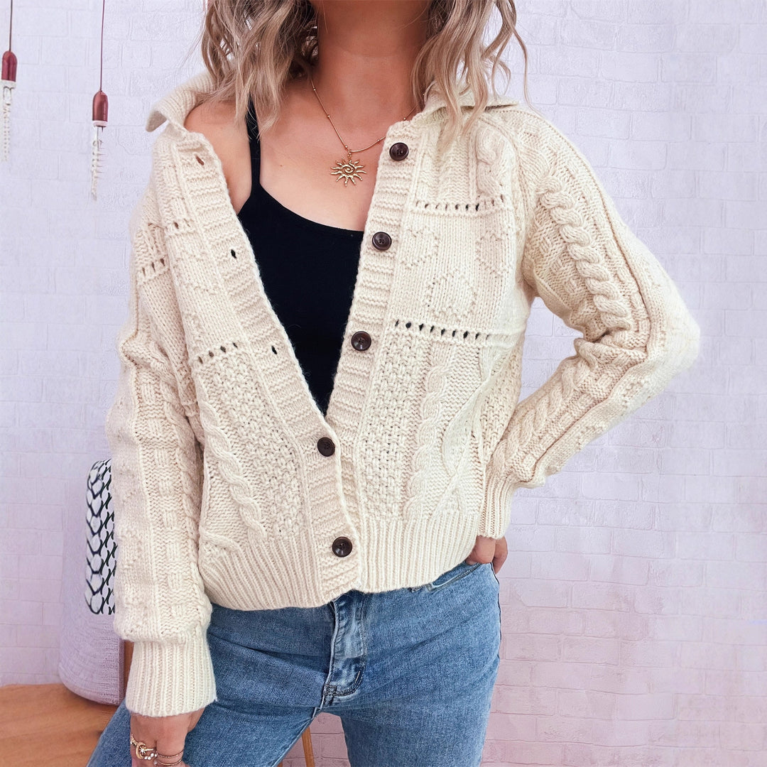 Kvinders cardigan med tekstureret kabeldesign og knaplukning Stilla