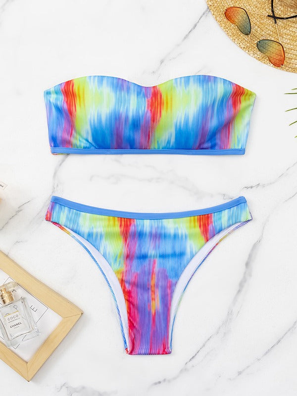 Dame Bandeau-bikini-sæt med modetrend i farvegradient og høj benudskæring Stilla