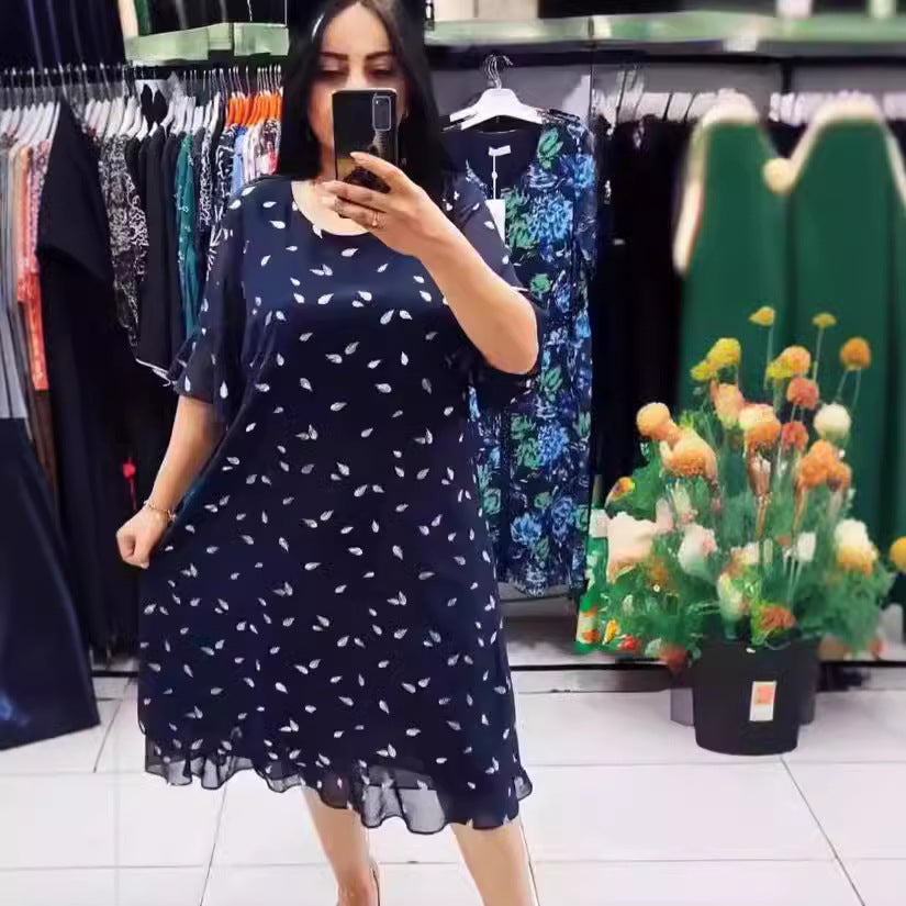 Dame Luftigt Sommerkjole med blomsterdesign og chiffon-lignende overdel Skovae