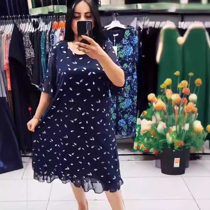 Dame Luftigt Sommerkjole med blomsterdesign og chiffon-lignende overdel Skovae