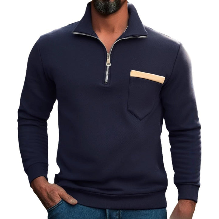 Herre modeskab Ståkrave pullover med halv lynlås og brystlomme Stilla