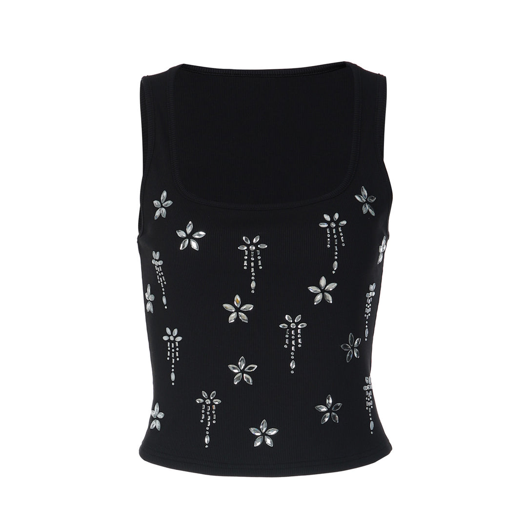 Damer Elegant Cropped Top med blomster rhinestone detaljer Skovae