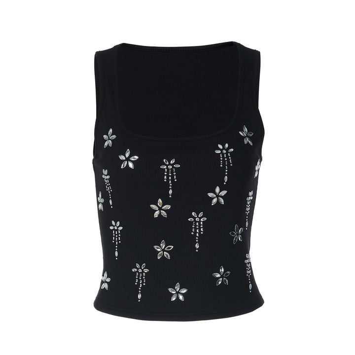 Damer Elegant Cropped Top med blomster rhinestone detaljer Skovae