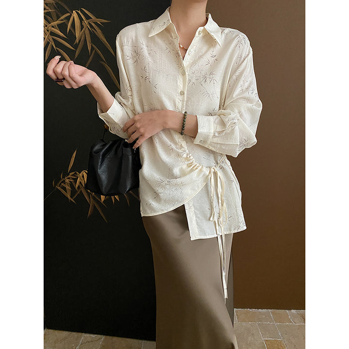 Damer Elegant Bluse Skjorte med Omslag Design og Blomster Mønster Stilla