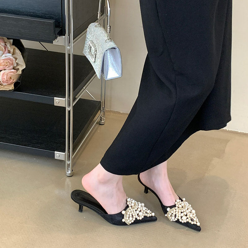 Dame elegante mules med perleudsmykning Stilla