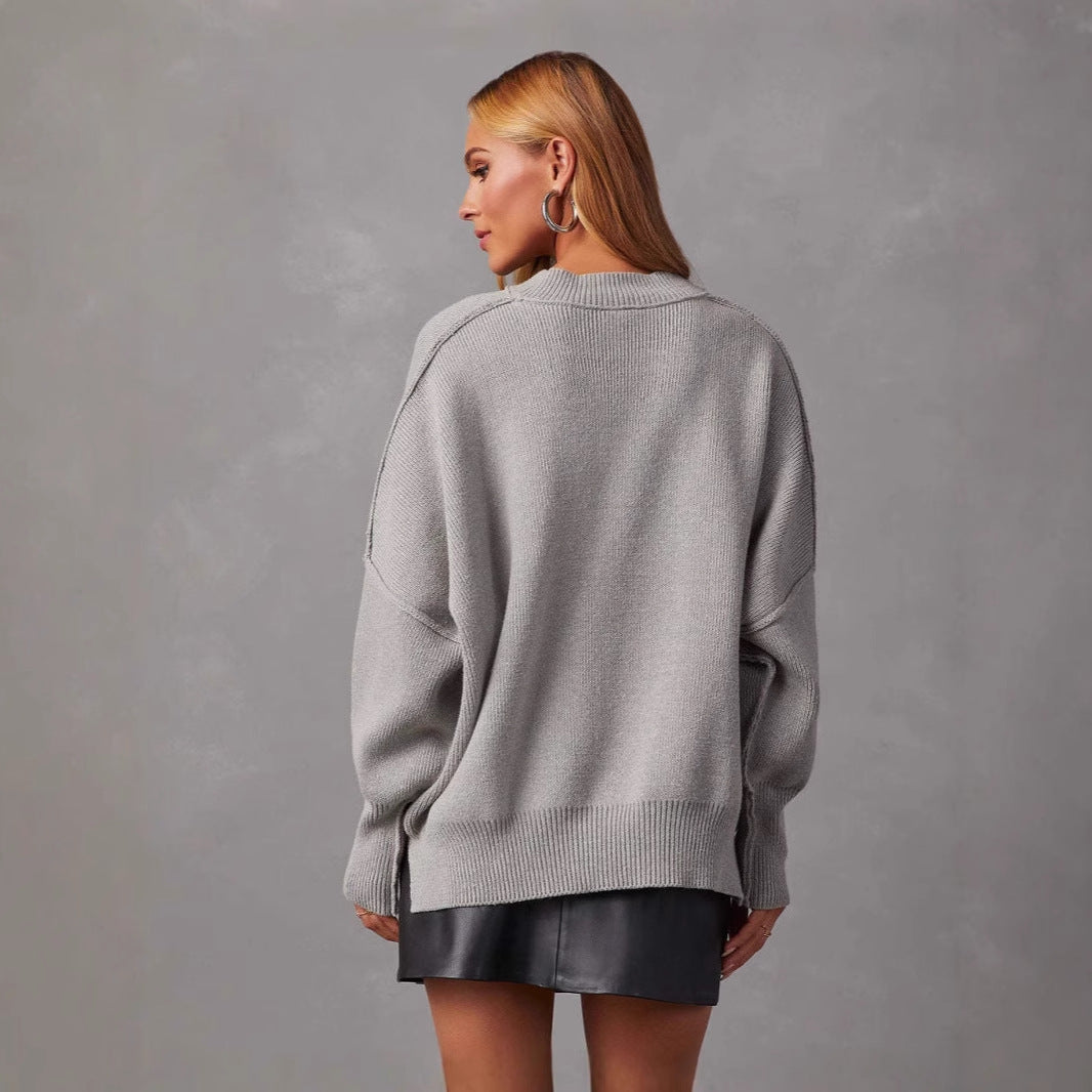 Dame Stor, afslappet sweater med stilfuldt ribmønster Stilla
