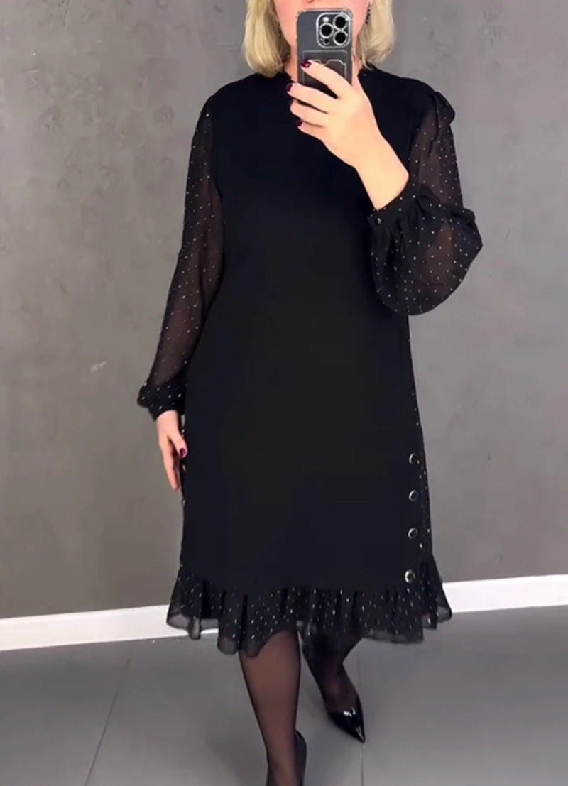 Dame kjole med transparente puffærmer og flæsekant Stilla