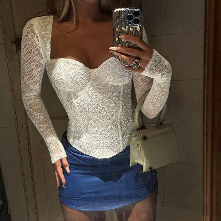 Dame elegant spidsbluse med lange ærmer og taljeret snit Skovae