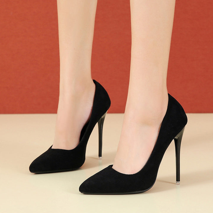 Dame nan spids Stiletto-pumps med velourlook og polstret komfortfodseng Skovae