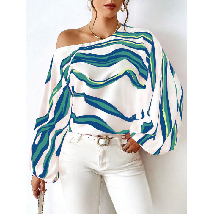 Femme Off-Shoulder Satinbluse med kraftigt stribemønster Stilla