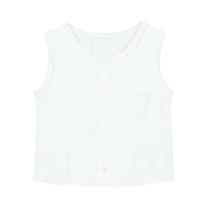 Damer elegant ærmeløs bluse skjorte med spids kant Stilla
