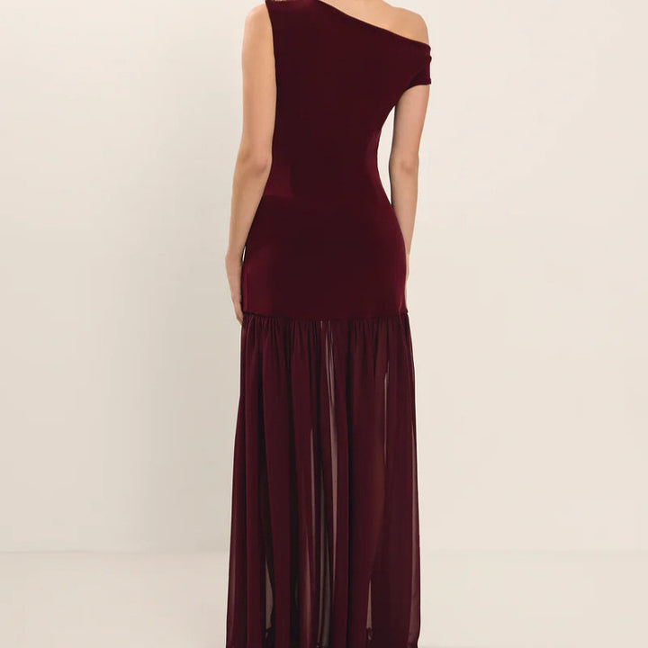 Femme Raffung Asymmetrisk Midi-Kjole med gyldne detaljer Stilla