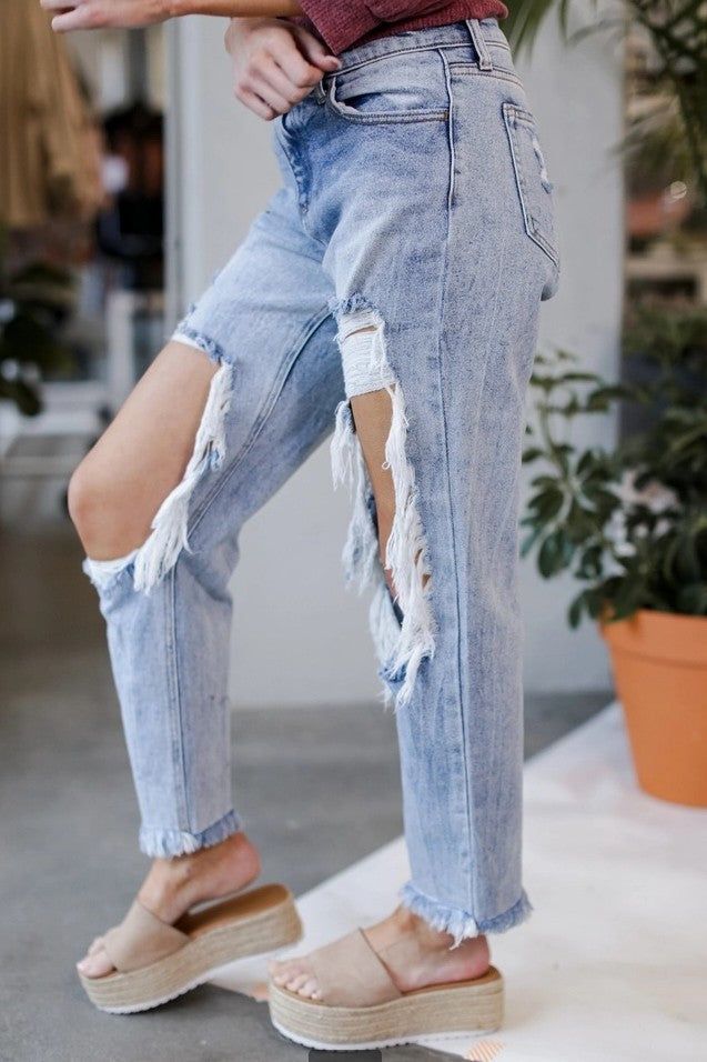 Dame fritids jeans med trendy ripped-detaljer og afslappet snit Stilla