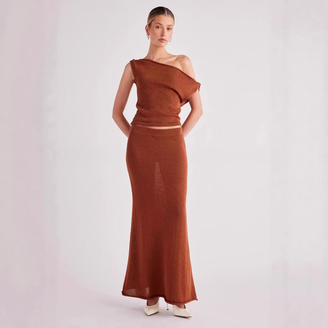 Dame Strik-Maxi-Kjole med lækkert Off-Shoulder Design Stilla