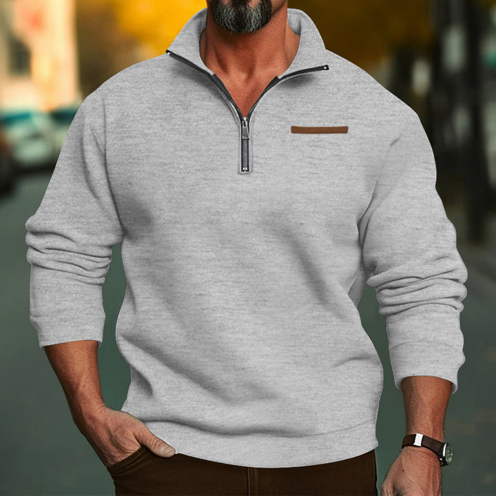 Herre nan polstret halvzip sweatpullover med høj krave og brystlomme Skovae