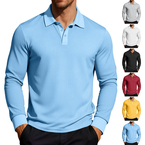 Herrer nan Langarm-Poloshirt i vaffelstrik med slim fit skjult knaplukning og skjortekrave Skovae