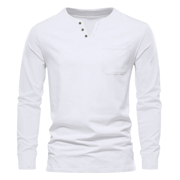 Herrer langærmet Henley T-shirt med stilfuld knapdesign og praktisk brystlomme Stilla