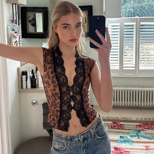 Dame Transparent Spidsbluse med Leopardmønster Skovae 1778568971
