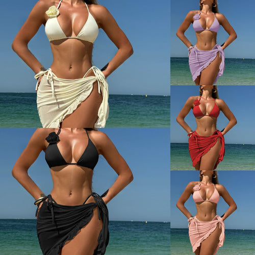 Dame Triangel-Bikini med delikat flæse og justerbart skørt Stilla
