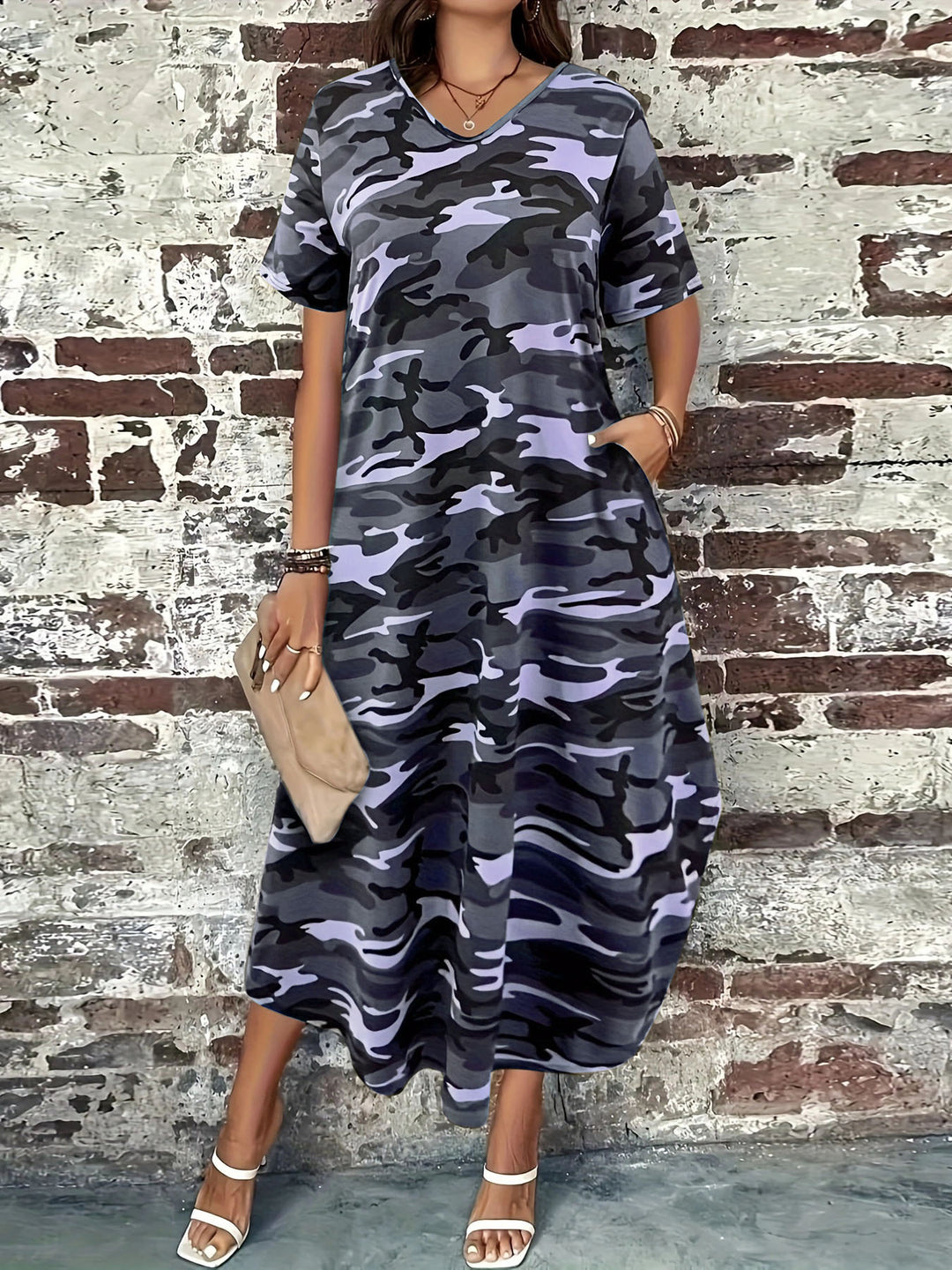 Dame Fritid Camo Print Maxi Kjole Stilla