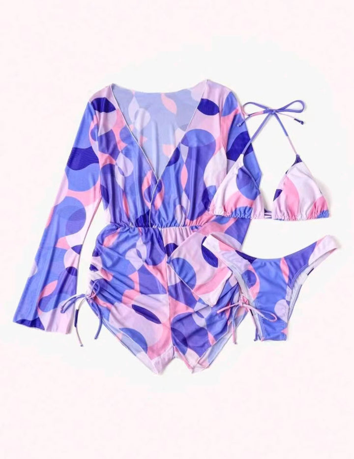 Femme Farverig Print Badedragt og Bikini Sæt Stilla