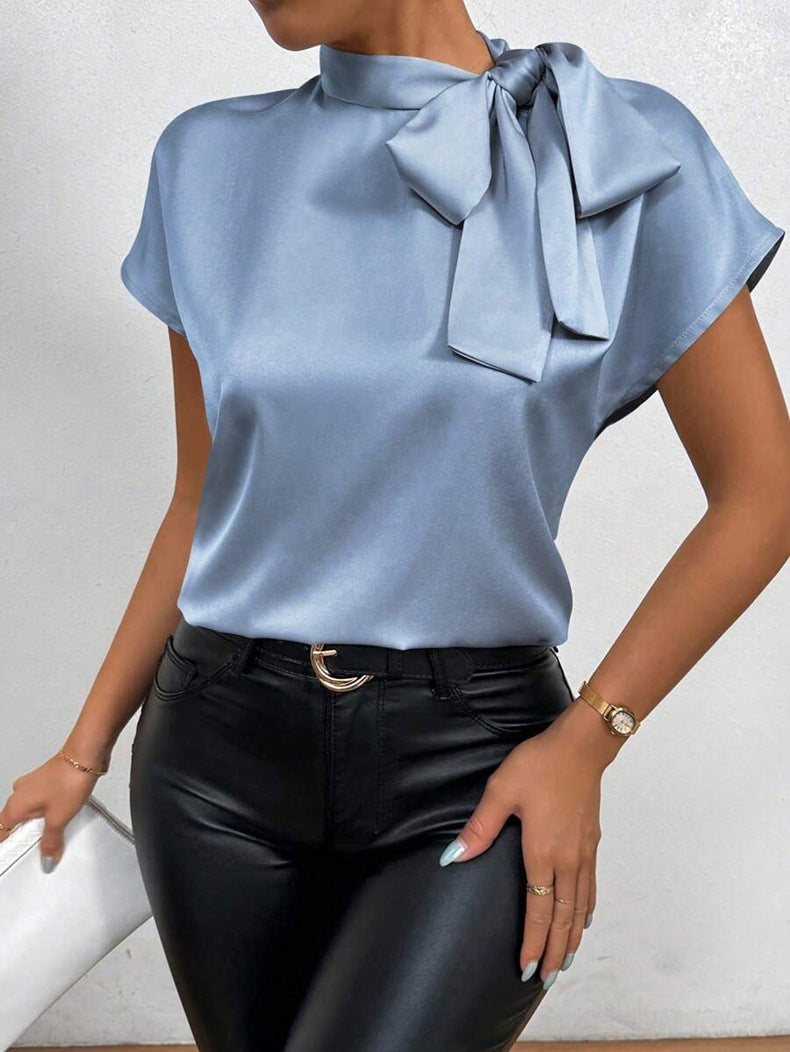 Dame Elegant Satin top med sløjfe Skovae