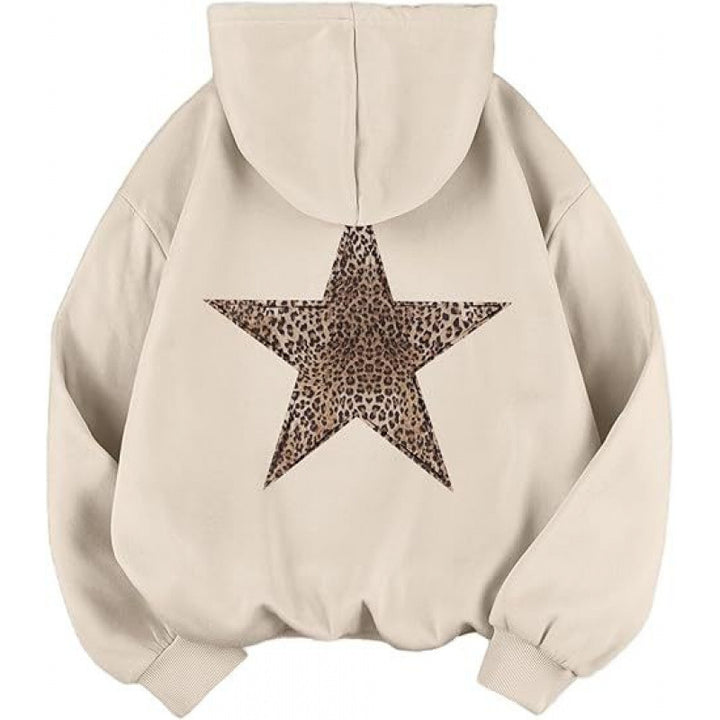 Kvinders hoodie med stilfuldt leopardstjernedesign og afslappet pasform Skovae