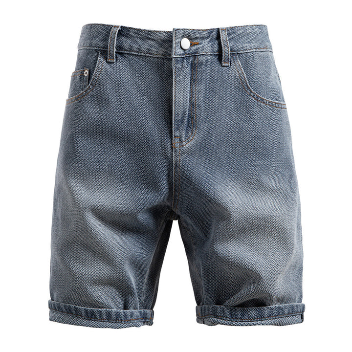 Herrer nan Jeansshorts med opfoldning, medium høj talje og klassisk lommeopdeling Skovae