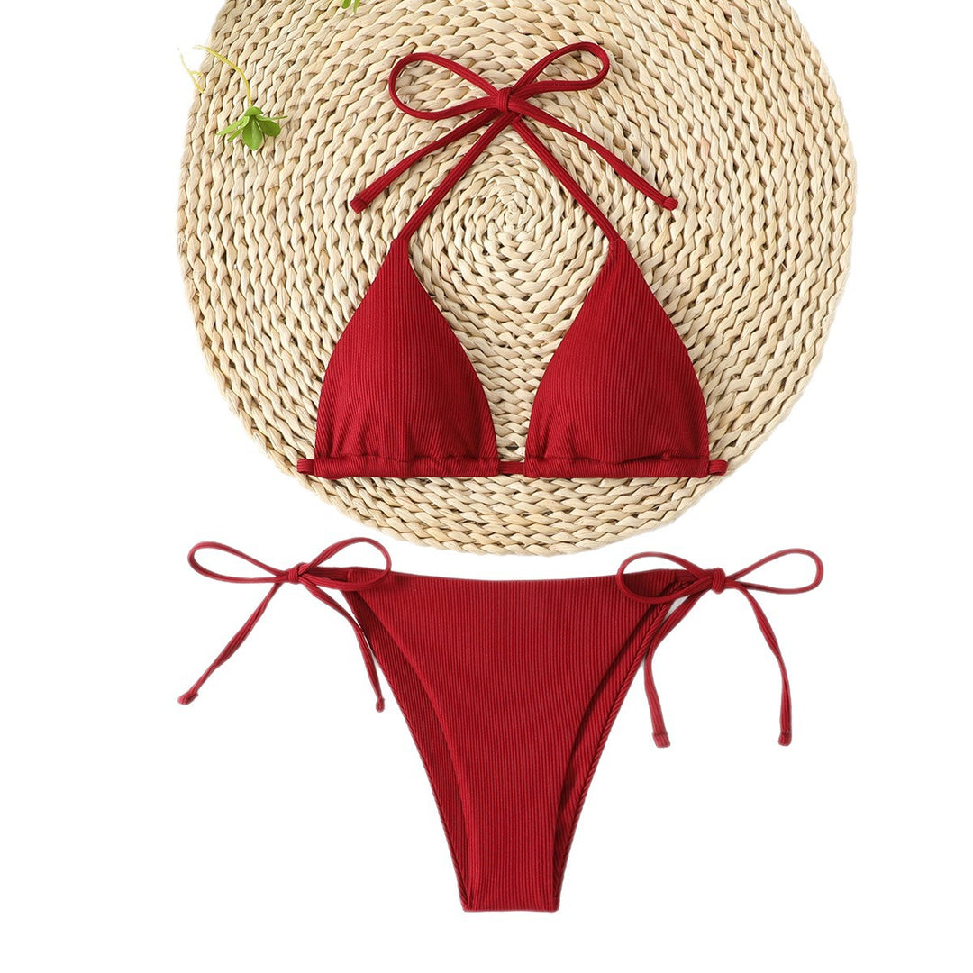 Dame Triangel-Bikini-Sæt med justerbare bånd og smart ribstruktur Stilla