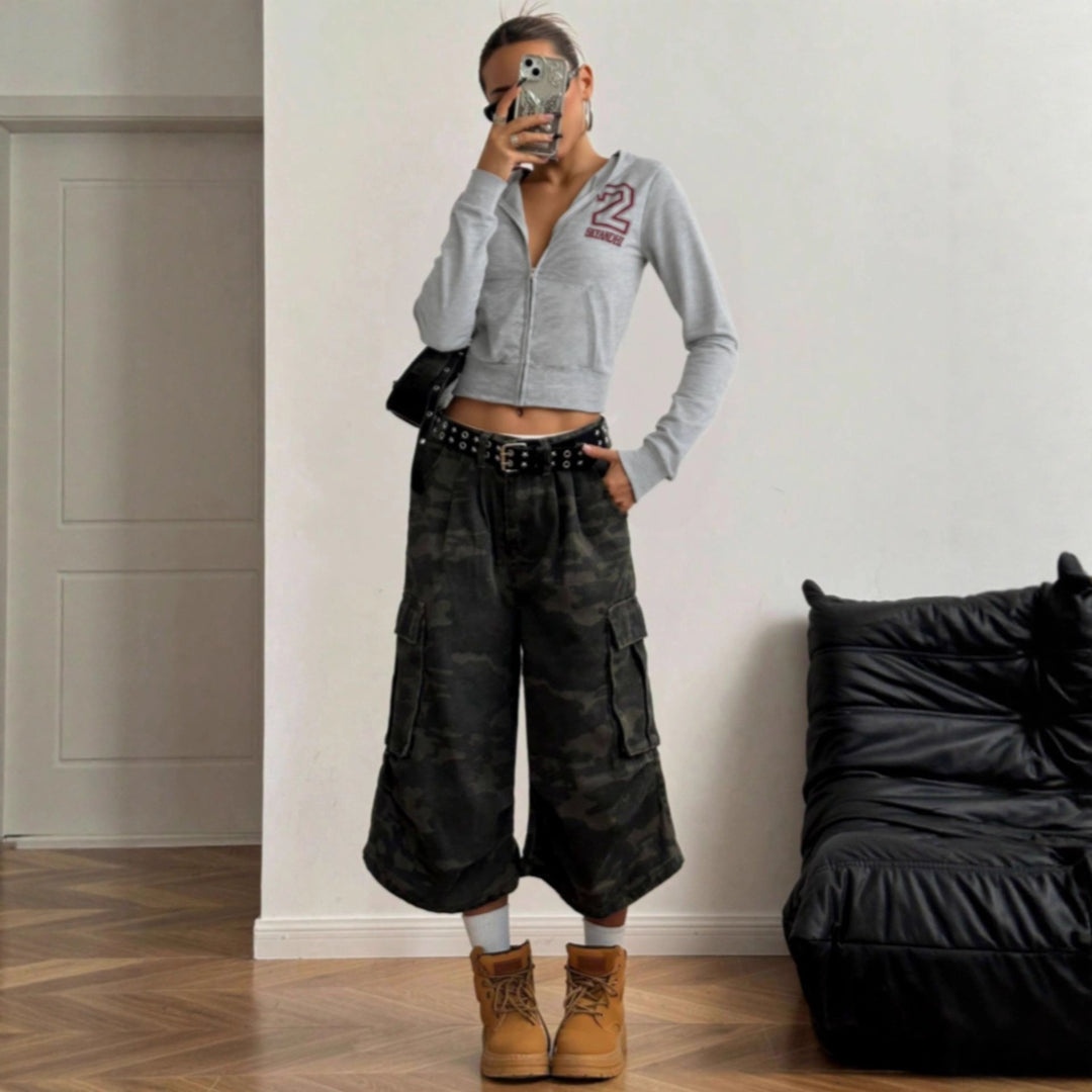 Damers cropped hoodie jakke med fuld lynlås og stilfuldt logo Stilla