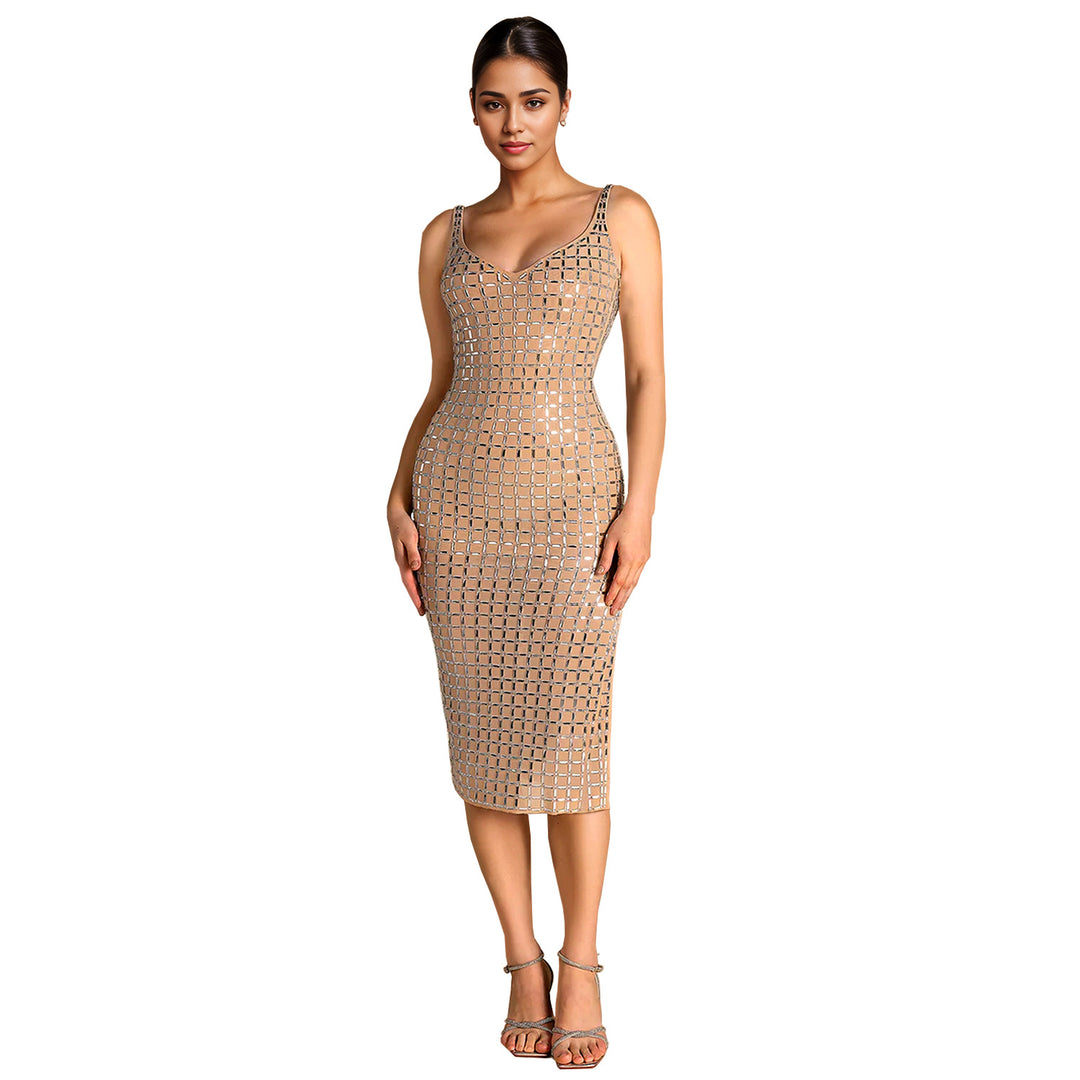 Dame Elegante Figurformet Midi-Kjole med transparent netdesign og glitrende accenter Stilla
