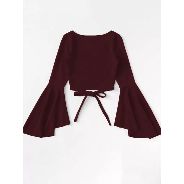 Dame Flared Ærme Cropped Wrap Top Stilla