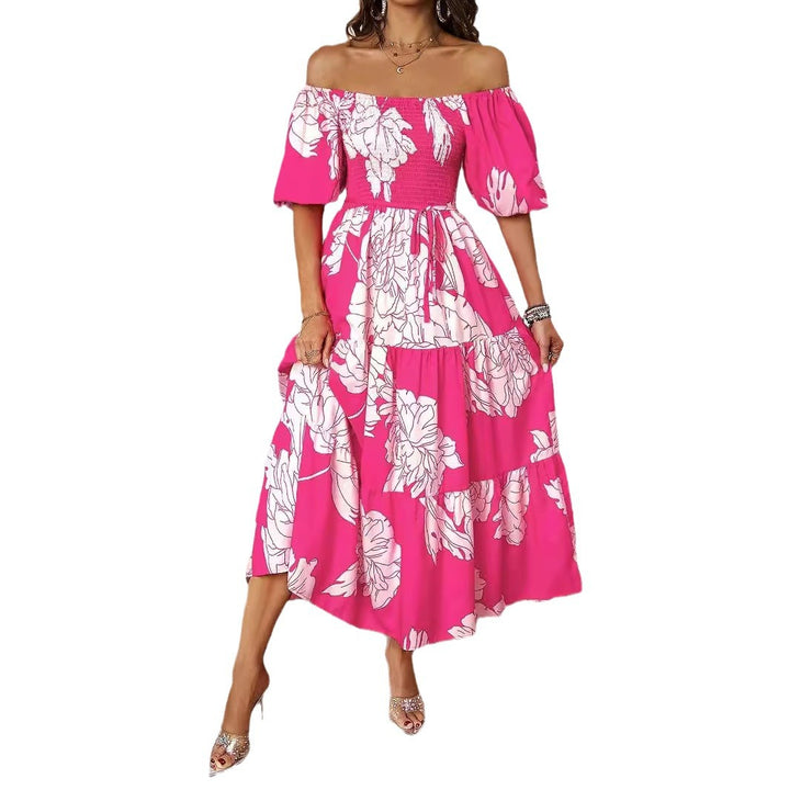 Dame maxikjole i afslappet off-shoulder design med voluminøse ærmer og blomsterprint Stilla