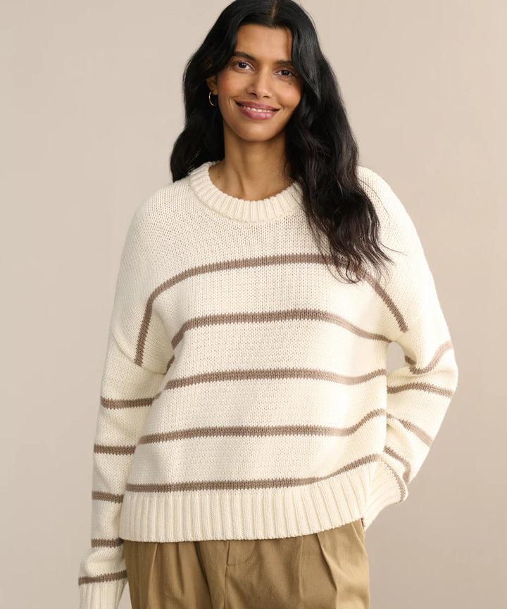 Kvinders afslappede strikket sweater med brede striber og rund hals Stilla