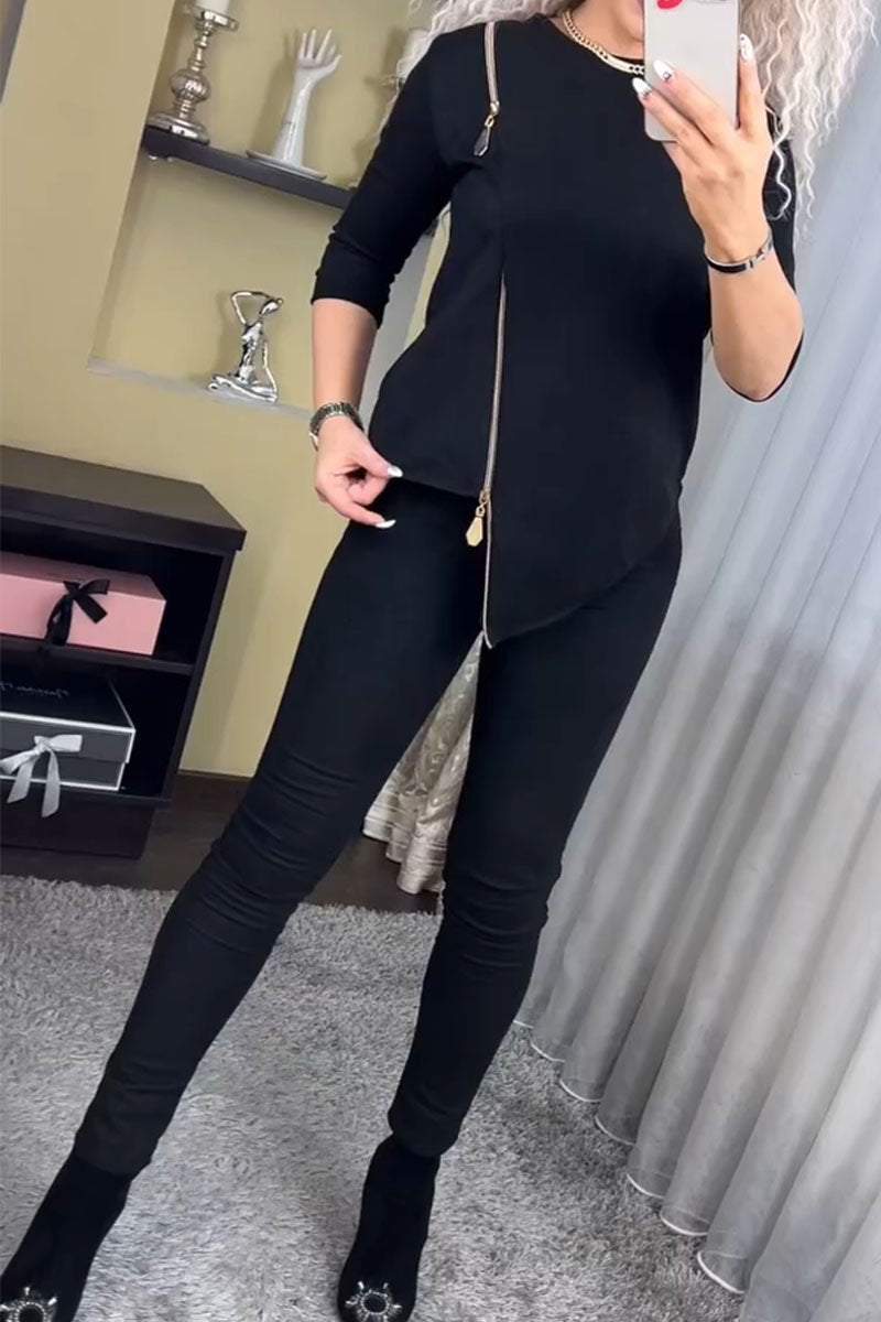 Kvinders stilfulde velour loungewear sæt med lynlås Stilla