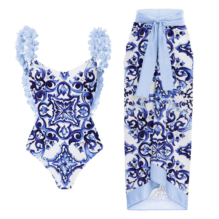 Dame badetøjssæt med blomsterprint og elegante flæsedetaljer Skovae
