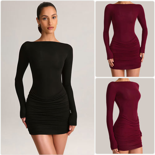 Kvindernes figur-fremhævende mini kjole med off-shoulder design og elegant drapering Skovae