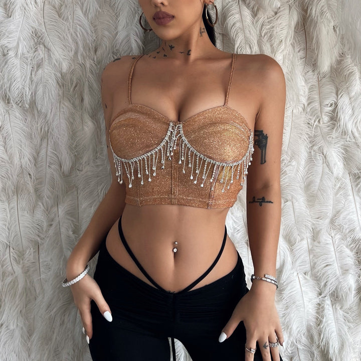 Damer glitrende off-shoulder crop-top med perleudsmykninger Stilla
