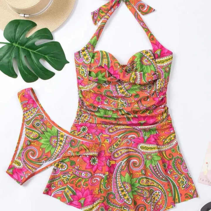 Dame Badedragt med modisch Paisley print og stropløs design Stilla