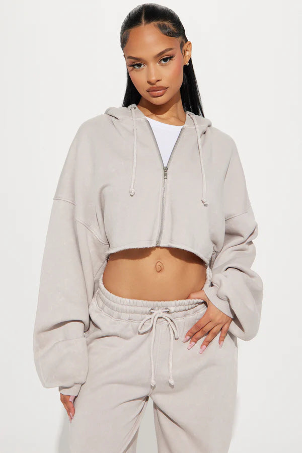Kvinders cropped hoodie og brede joggingbukser sæt Skovae