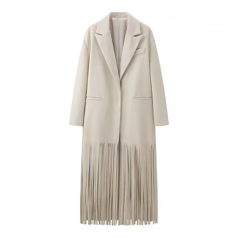 Dame Elegant Trench Coat med Frynse Detaljer og Skræddersyet Pasform Stilla