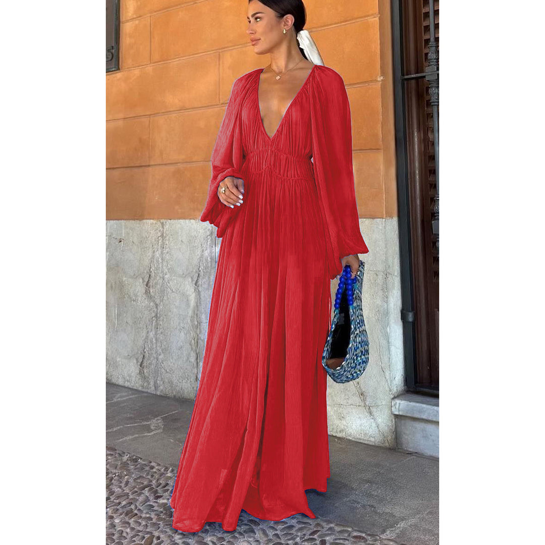 Dame Maxi-kjole med dyb V-udskæring og elegant drapering Stiila