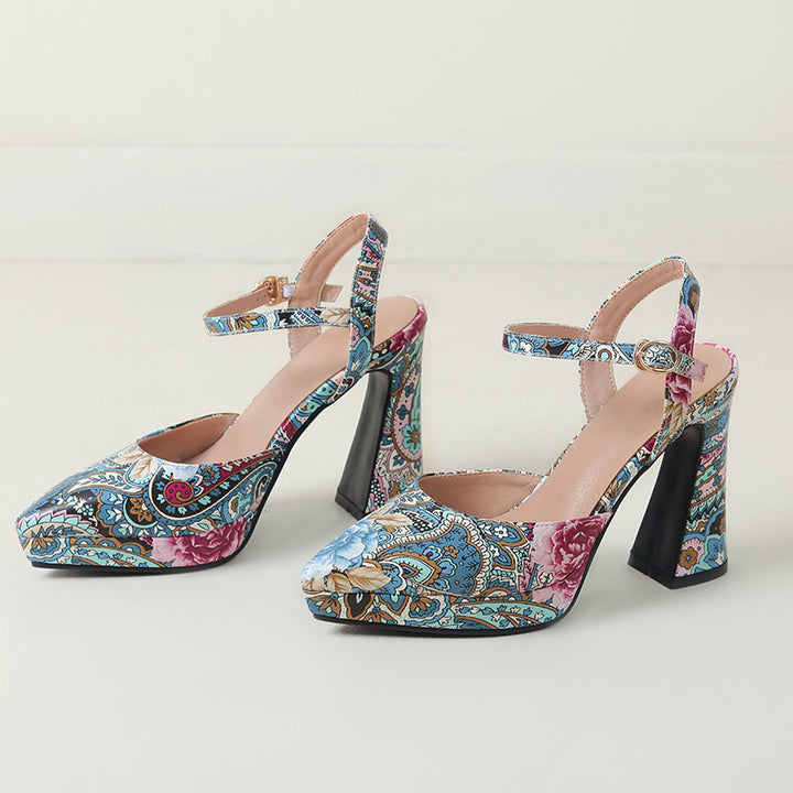 Femme High-Style Slingback Hælmule med dekorativt Floralprint Stilla