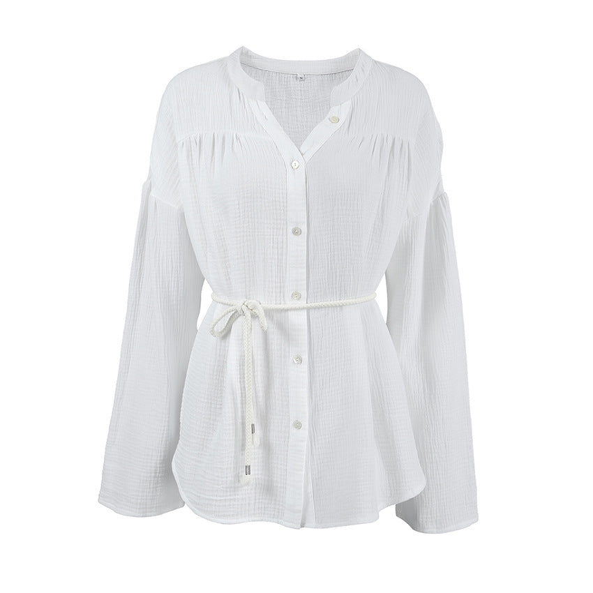 Damer casual skjorte bluse i let bomuldsblanding med struktur Stilla