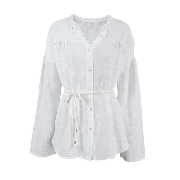 Damer casual skjorte bluse i let bomuldsblanding med struktur Stilla