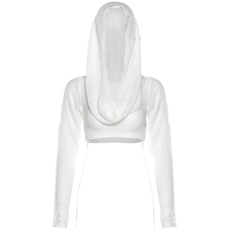 Dame Crop-Pullover med innovativ hætte-design og dyb udskæring Stilla