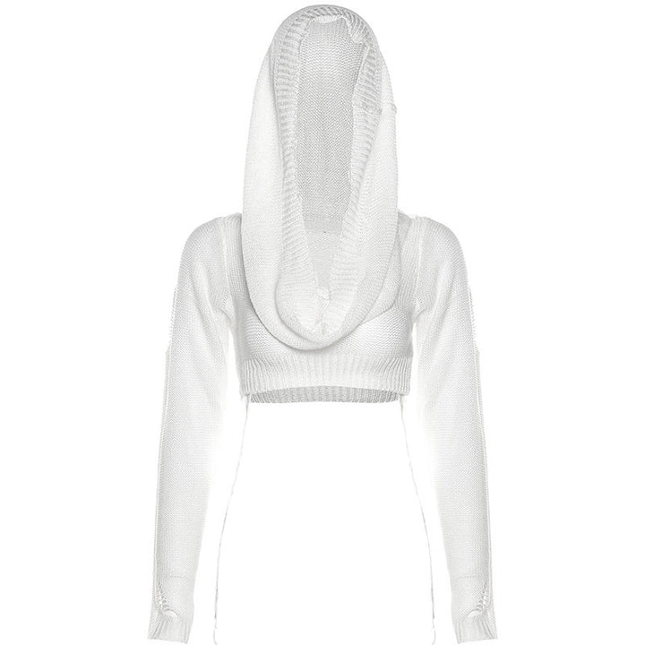 Dame Crop-Pullover med innovativ hætte-design og dyb udskæring Stilla