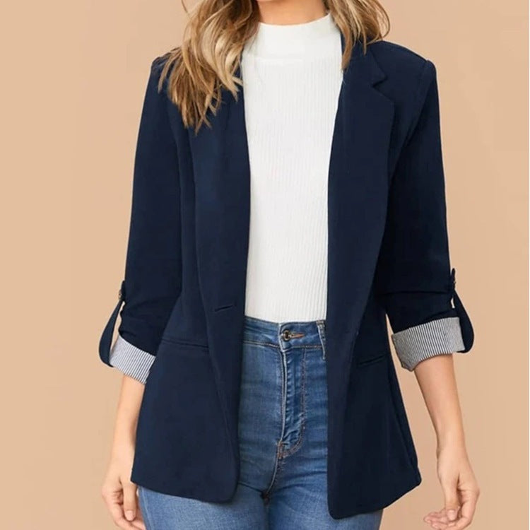 Dame Elegant afslappet blazer med omslagærmer og klassisk snit Stilla