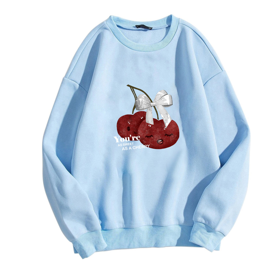 Kvindernes hyggelige sweatshirt med frugtig kirsebærmotiv Skovae